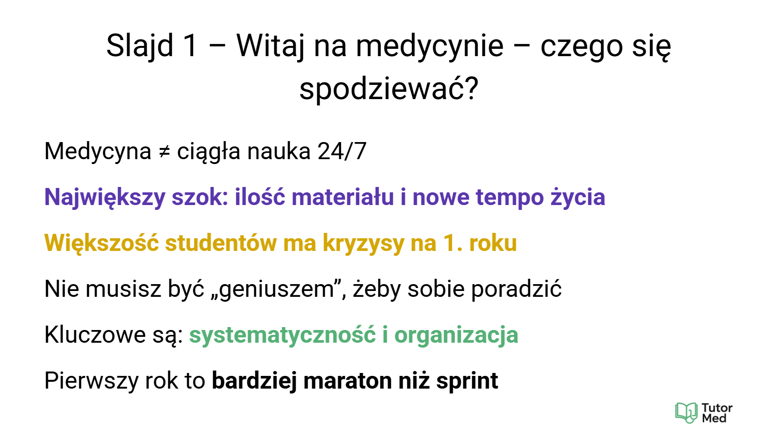 Przykładowy slajd z darmowego kursu Medycyna Start - 1